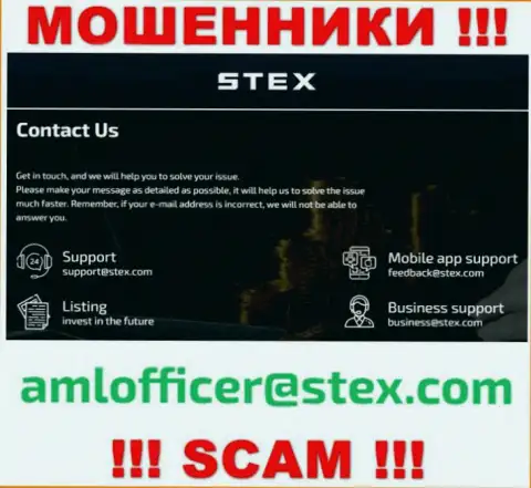 Указанный электронный адрес мошенники Stex выставили у себя на официальном сервисе