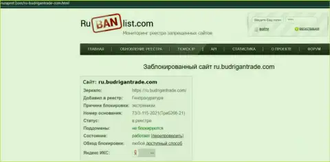 Web-портал БудриганТрейд на территории России заблокирован Генеральной прокуратурой