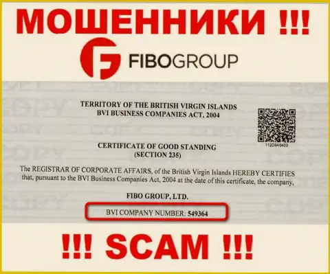 На интернет-ресурсе обманщиков Фибо Форекс расположен этот регистрационный номер указанной конторе: 549364