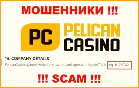 Рег. номер Pelican Casino, взятый с их официального информационного ресурса - 12974