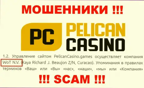 Юридическое лицо конторы PelicanCasino Games - это WoT N.V.