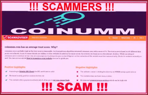 Information about Coinumm Com swindlers from scamadviser com