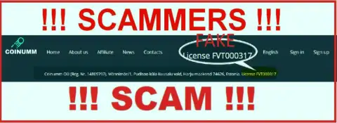 Coinumm scammers don't have a license - look ahead