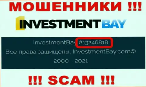 Номер регистрации, под которым официально зарегистрирована контора InvestmentBay Com: 13246818