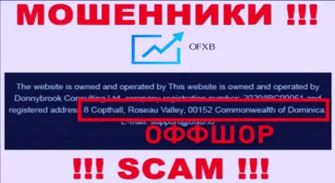 Компания OFXB пишет на сайте, что находятся они в оффшоре, по адресу: 8 Copthall, Roseau Valley, 00152 Commonwealth of Dominica