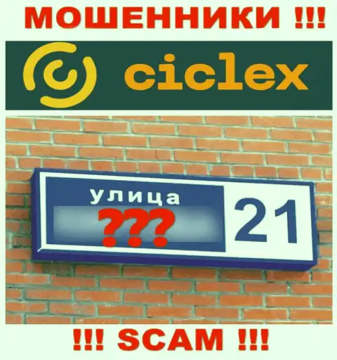 Слишком рискованно работать с интернет мошенниками Ciclex, потому что абсолютно ничего неведомо о их официальном адресе регистрации