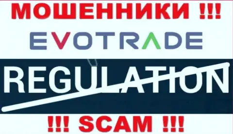 На web-портале мошенников EvoTrade нет ни одного слова о регуляторе этой компании !!!