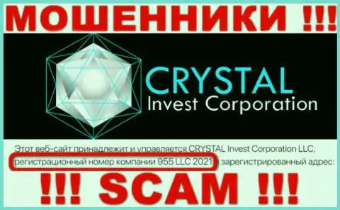 Номер регистрации компании CRYSTAL Invest Corporation LLC, вероятнее всего, что ненастоящий - 955 LLC 2021