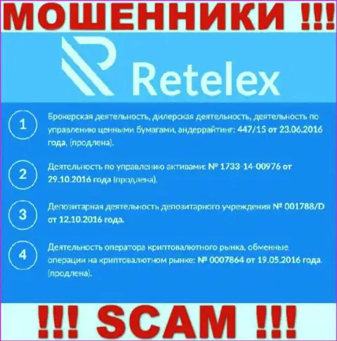 Retelex, задуривая голову наивным людям, выставили на своем сайте номер их лицензии
