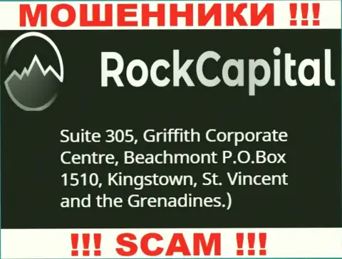 За грабеж доверчивых клиентов интернет лохотронщикам Рок Капитал точно ничего не будет, так как они сидят в офшорной зоне: Suite 305 Griffith Corporate Centre, Kingstown, P.O. Box 1510 Beachmout Kingstown, St. Vincent and the Grenadines