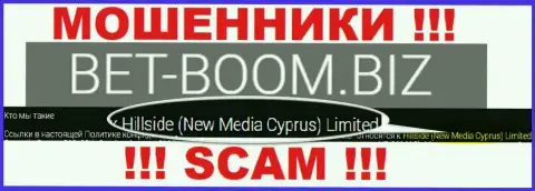 Юр. лицом, владеющим махинаторами Bet-Boom Biz, является Hillside (New Media Cyprus) Limited
