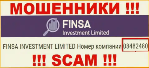 Как указано на сайте мошенников FinsaInvestmentLimited: 08482480 - их регистрационный номер