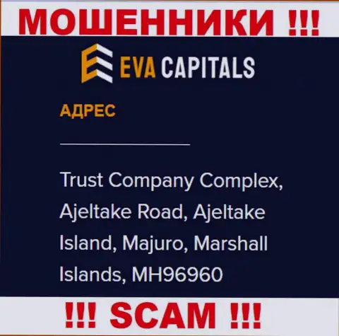 На сайте Eva Capitals расположен офшорный официальный адрес организации - Trust Company Complex, Ajeltake Road, Ajeltake Island, Majuro, Marshall Islands, MH96960, будьте очень бдительны это мошенники