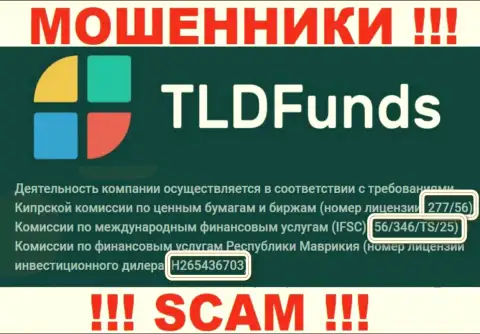 TLD Funds предоставили на веб-сервисе лицензию на осуществление деятельности, только ее существование мошеннической их сути абсолютно не меняет
