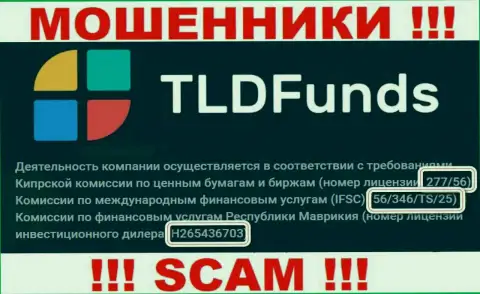 TLD Funds предоставили на веб-сервисе лицензию на осуществление деятельности, только ее существование мошеннической их сути абсолютно не меняет