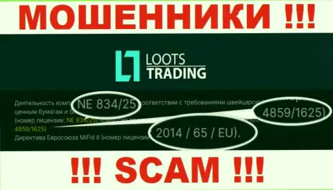 Не связывайтесь с LootsTrading Com, зная их лицензию на осуществление деятельности, представленную на портале, Вы не спасете вложенные деньги