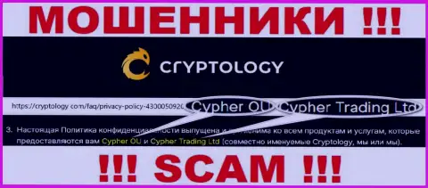 Сведения о юридическом лице компании Cryptology Com, им является Cypher OÜ