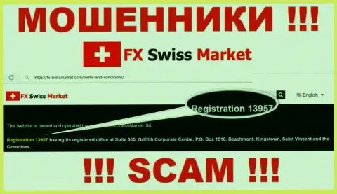 Как указано на официальном онлайн-ресурсе лохотронщиков FX Swiss Market: 13957 - это их номер регистрации