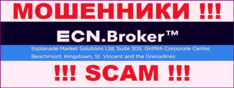 Неправомерно действующая компания ЕСН Брокер зарегистрирована в оффшорной зоне по адресу: Suite 305, Griffith Corporate Center, Beachmont, Kingstown, St. Vincent and the Grenadine, будьте очень бдительны