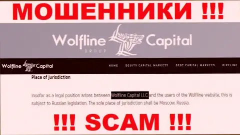 Юридическое лицо компании WolflineCapital Com - это ООО Волфлайн Капитал