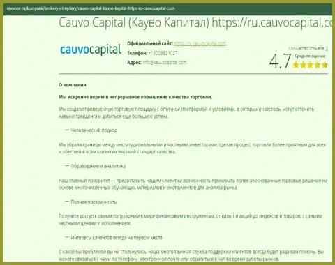 Информационная статья о условиях торговли брокера CauvoCapital на онлайн-сервисе revocon ru