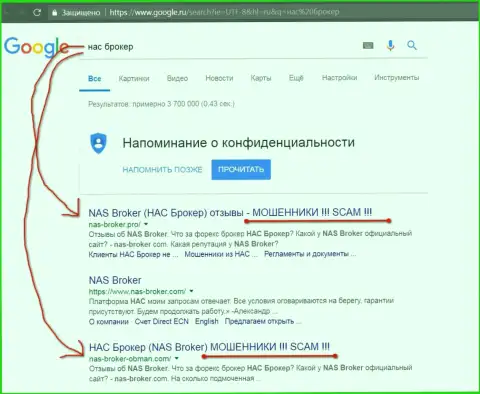 TOP 3 выдачи в поисковиках Google - NAS Broker - это МОШЕННИКИ !!!