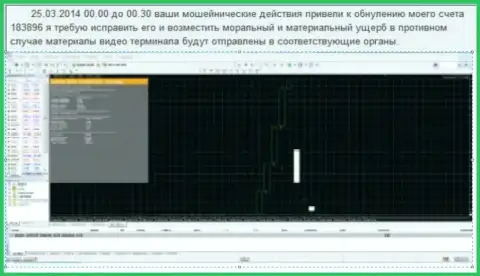 Скрин с экрана с явным доказательством обнуления торгового счета в GrandCapital