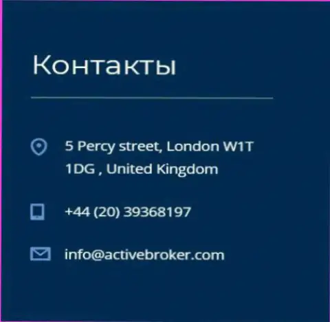 Адрес главного офиса Форекс брокерской конторы Актив Брокер, предоставленный на официальном сайте этого Форекс брокера